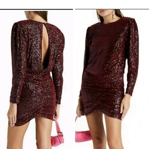 NWT $815 Retrofete Plum-Flynn Dress  Ruched Bottom Sequins Lg Cutout Keyhole Bac